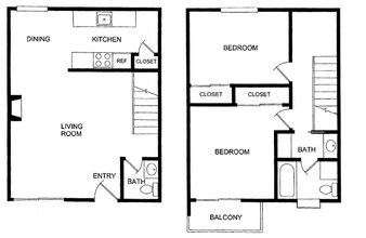 2 Bedroom 1.5 Bath floor plan